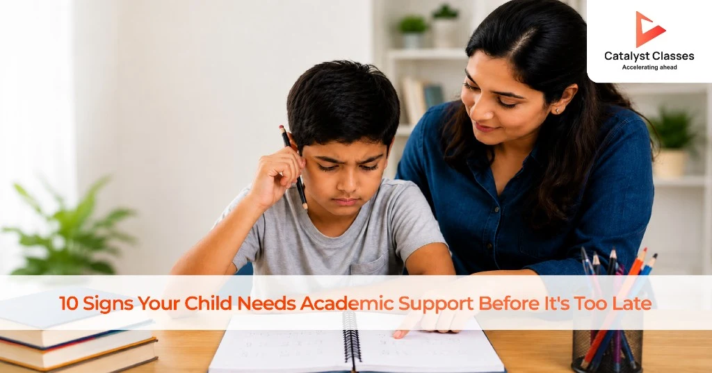 10 Signs Your Child Needs Academic Support Before It's Too Late Child receiving academic support through concept-based learning at Catalyst Classes Hyderabad